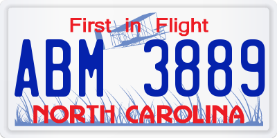 NC license plate ABM3889