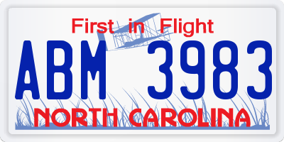 NC license plate ABM3983