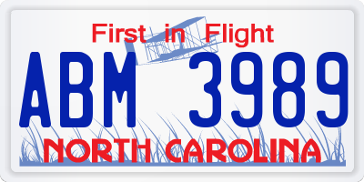 NC license plate ABM3989