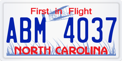 NC license plate ABM4037
