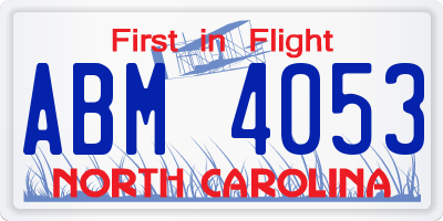 NC license plate ABM4053