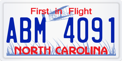 NC license plate ABM4091