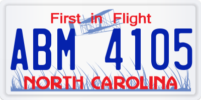 NC license plate ABM4105