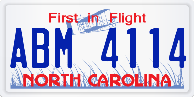 NC license plate ABM4114