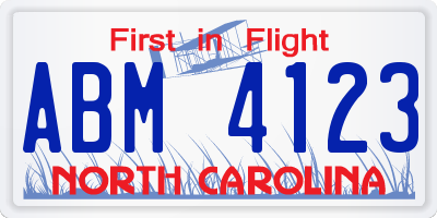 NC license plate ABM4123