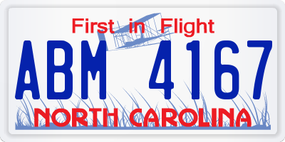 NC license plate ABM4167