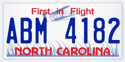 NC license plate ABM4182
