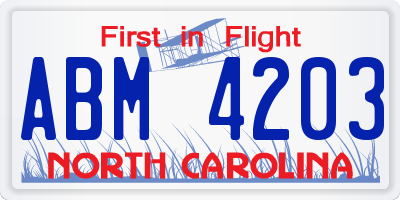 NC license plate ABM4203