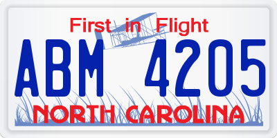 NC license plate ABM4205