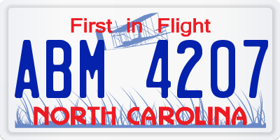 NC license plate ABM4207