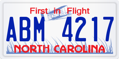 NC license plate ABM4217