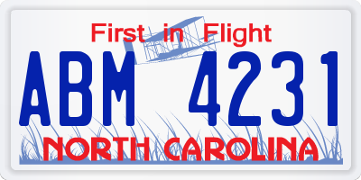 NC license plate ABM4231