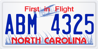 NC license plate ABM4325