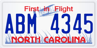 NC license plate ABM4345