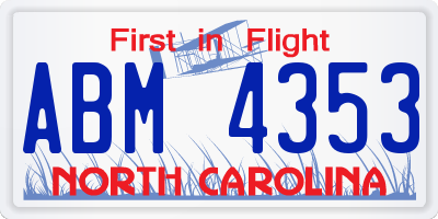 NC license plate ABM4353