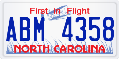 NC license plate ABM4358
