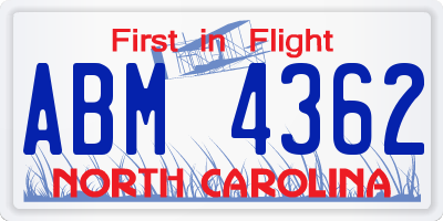 NC license plate ABM4362