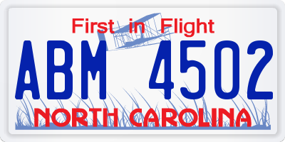 NC license plate ABM4502
