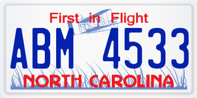 NC license plate ABM4533