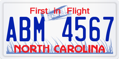NC license plate ABM4567