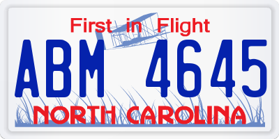 NC license plate ABM4645