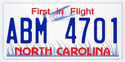 NC license plate ABM4701