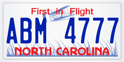 NC license plate ABM4777