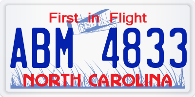 NC license plate ABM4833