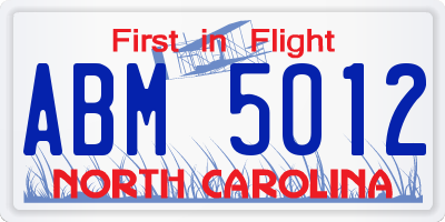 NC license plate ABM5012
