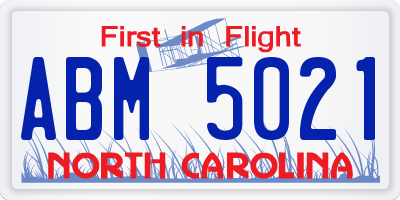 NC license plate ABM5021