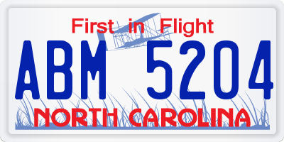 NC license plate ABM5204