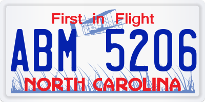 NC license plate ABM5206