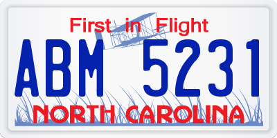 NC license plate ABM5231