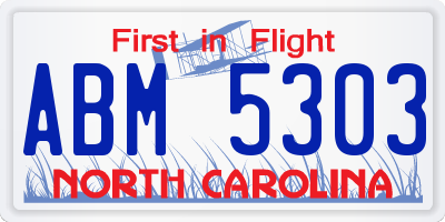 NC license plate ABM5303