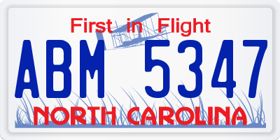 NC license plate ABM5347