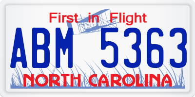 NC license plate ABM5363