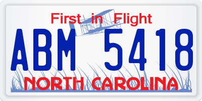 NC license plate ABM5418