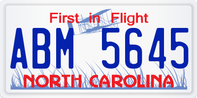 NC license plate ABM5645