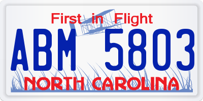 NC license plate ABM5803