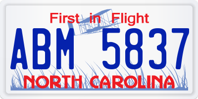 NC license plate ABM5837