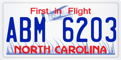 NC license plate ABM6203