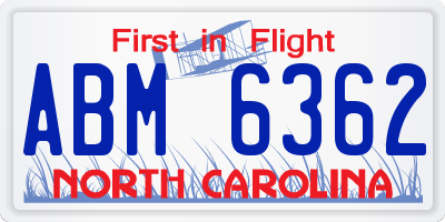 NC license plate ABM6362