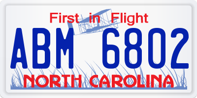 NC license plate ABM6802