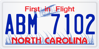 NC license plate ABM7102