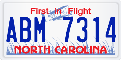 NC license plate ABM7314