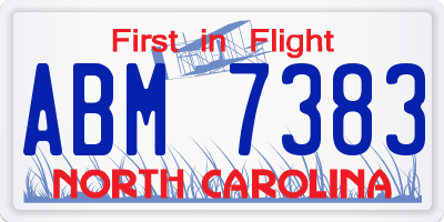 NC license plate ABM7383