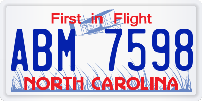 NC license plate ABM7598