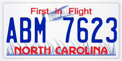 NC license plate ABM7623