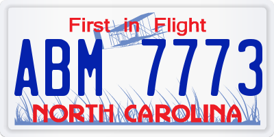 NC license plate ABM7773