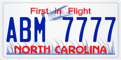 NC license plate ABM7777